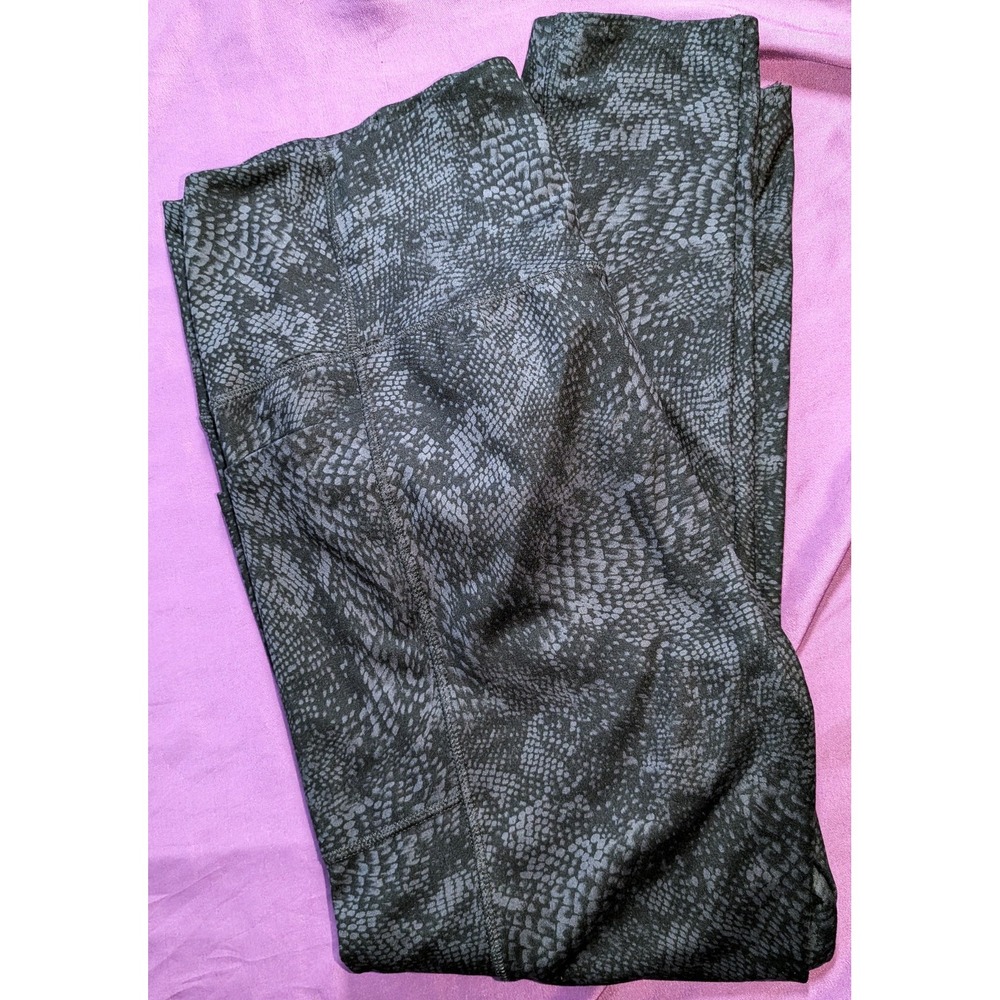 Danskin Womens Leggings Size XL Black Gray Snake Print Side Pocket tapered